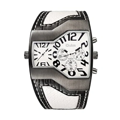 Image of JewelryWe Mens Dual Time Watch Military Leather Wristwatch Cool Big Dial Quartz Watch, for Fathers Day