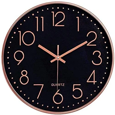 Image of Taodyans Silent Wall Clock 12 In Kitchen Quartz Battery Operated Round Modern Home Decor for Office Class Room Living Bedrooms (Black Rose gold)
