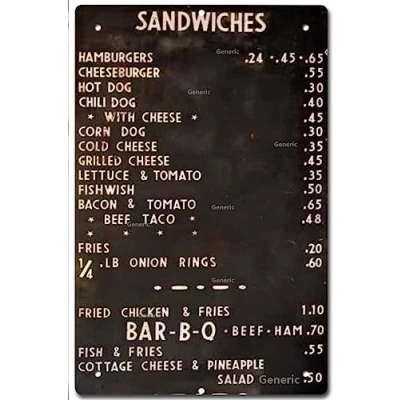 Image of Viewkedt 1940&#039;s Diner Menu 50s Lunch Gift 6x8 in Tin Sign Home Decor Art Metal Signs Wall Poster
