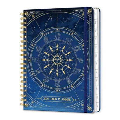 Image of A5 Academic Diary 2025 2026 Week to View, Daily Weekly Planner 6.18&quot; x 8.5&quot; with Tabs, Spiral School Year Monthly Calendar from JUL.2025 JUN.2026 for Student and Teacher (Blue Tarrow)