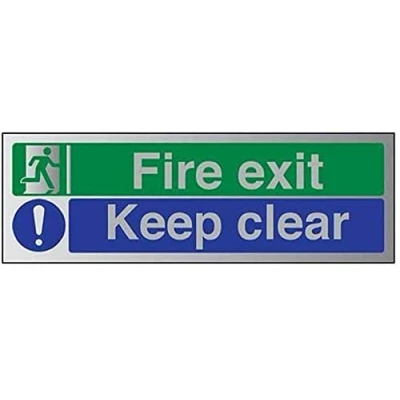 Image of V Safety Fire Exit Exit/Keep Clear Sign 450mm x 150mm 3mm Brushed Alu Comp
