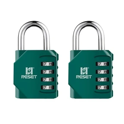 Image of RESET 060 4 Digit Combination Padlock, Outdoor Lock, Indoor Ideal for School Locker, Gym Fence, Gate, Hasp, Shed, Toolbox Green, 2 Pack