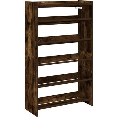 Image of vidaXL Smoked Oak Shoe Rack Engineered Wood Organizer, 60x25x100 cm, Modern Holder for Entryway/Hallway