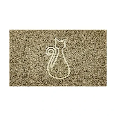 Image of Nicoman Embossed Spaghetti Door Mat Dirt Trapper Jet Washable Doormat 70x43cm (Beige, CAT Shape) Use Indoor or Sheltered Outdoor