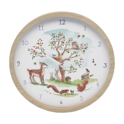Image of Lesser &amp; Pavey Forest Friends Woodland Animals Wooden Children&#039;s Bedroom Analogue Clock, White, One Size