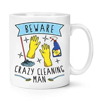Image of Beware Crazy Cleaning Man 10oz Mug Cup