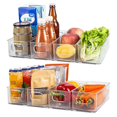 Image of Albert Austin Fridge Organisers Set of 8 Clear Storage Containers For Kitchen Cupboard Drawer Pantry BPA Free Stackable Organiser With Handles Multi Use Transparent Boxes