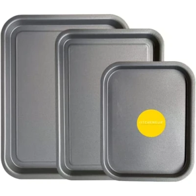 Image of 3 Pack Baking Tray and Roasting Set 38cm, 35cm &amp; 28cm Tray/Pan, Non Stick, Multi Oven Trays Dishwasher Safe Easy Clean. by KITCHENEUR®