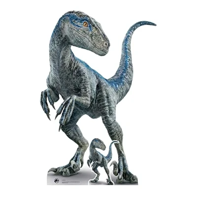 Image of STAR CUTOUTS SC4080 Dinosaur Blue Raptor Jurassic World Dominion Lifesize Cardboard Cutout With Mini