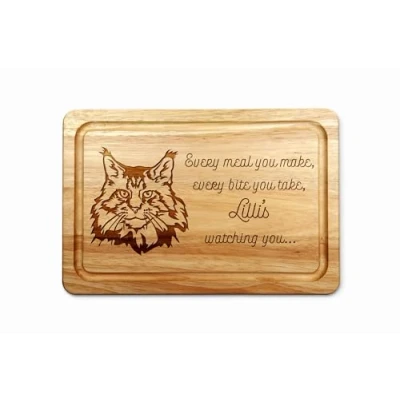 Image of Personalised Hevea Hardwood Maine Coon Cat Chopping Board 30 x 20cm