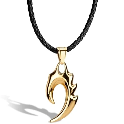 Image of SERASAR Leather Necklet Men Locket with Pendant 60cm Gold Cord Chain Jewelry Box for Real Gift Necklace Jewellery Band