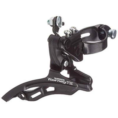 Image of Shimano FD TZ500 6 speed MTB front derailleur, down swing, pull, 31.8mm, 66 69, 42T