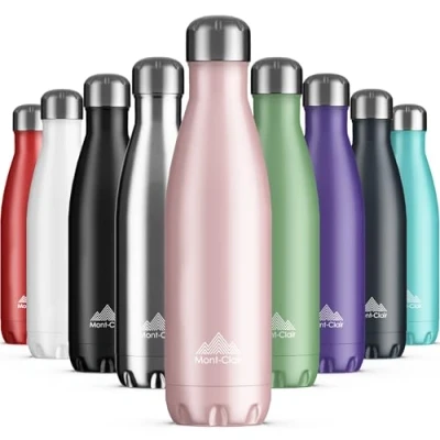 Image of Mont Clair Stainless Steel Water Bottle, Vacuum Insulated + BPA Free, 12h Hot &amp; 24h Cold Drinks Metal Bottle 500ml Leakproof, Ideal for Adult, Kids, Running Pink