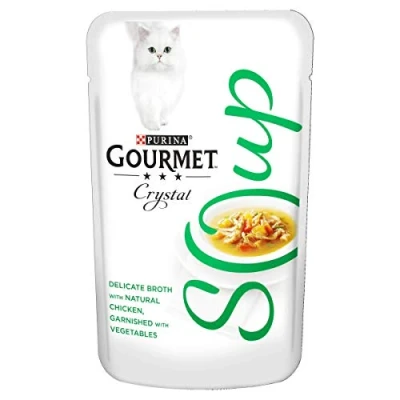 Image of Gourmet Adult Cat Soup Wet Food Pouch Chicken and Veggies, 40 g Pack of 32