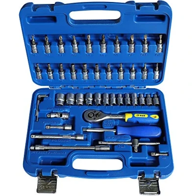 Image of S&amp;R Socket Wrench Set with Box, 46 Pieces, Lock Drive Profile 1/4 Tool Box in Metal Industrial Grade Ratchet Inch