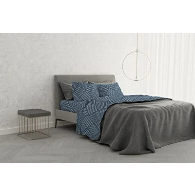 Image of Italian Bed Linen MB Home Basic “Dafne Sheet Set, Citylife Blue, Double