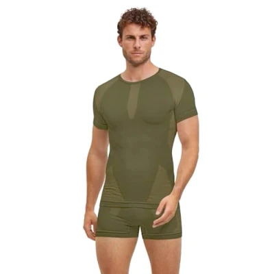 Image of FALKE Men&#039;s Warm Round Neck M S/S TS Functional Yarn Quick Dry 1 Piece Base Layer Top, Green (Herb 7754) New eco Friendly, L