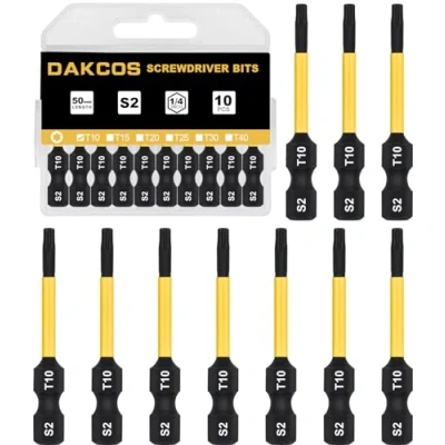 Image of DAKCOS T10 Torx Bit, Impact Driver Bits, 1/4&quot; Screwdriver Bit Sets, 10PCS Premium S2 Alloy Steel 50mm Long