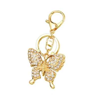Image of ARFUKA Keyring Rhinestone Butterfly Pendant Keychain Metal Key Chain Bag Charm Organizer Holder Christmas Birthday Gift Keyrings Ring