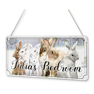 Image of Beenanas Rabbit Family Watercolour Rabbits Personalised Childs Bedroom Door Sign Name Plaque
