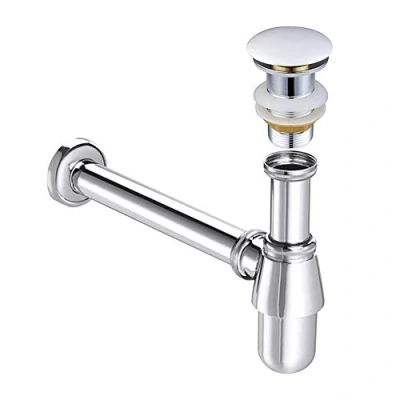 Image of Chrome Bottle Trap Basin Sink Waste Bathroom Pipe and Unslotted Click Clack Pop Up (Without Overflow)