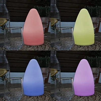 Image of MiniSun Contemporary IP44 Rated Outdoor White Cone Lantern Table Lamp with an Integrated Rechargeable RGB Colour Changing LED
