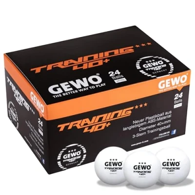 Image of GEWO Table Tennis Balls Training 40+ 3 Star Made of ABS Plastic with Seam Ping Pong Balls, Diameter 40 + mm, Storage Pack 24 Pieces, White