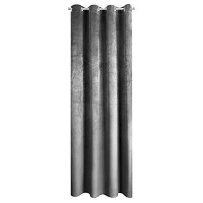 Image of Eurofirany Soft Plain Opaque Velvet Curtain with Eyelets 1 Unit, Fluffy Panel Drape Classic Glamour Elegant Living Room, Bedroom, 215 g/m2, Fabric Metal, Grey, W55 x L98