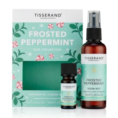 Image of Tisserand Aromatherapy Frosted Peppermint Diffuser Oil and Room Mist Duo Kit Peppermint, Lime Tangerine 100% Natural Pure Essential Oils