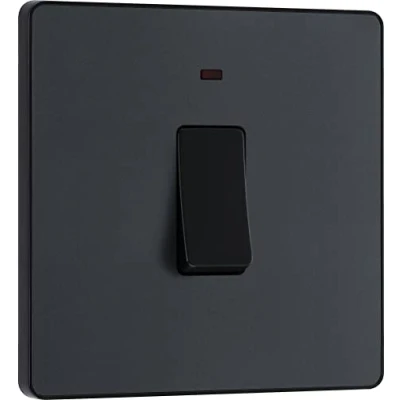Image of BG Electrical Single Wall Switch with LED Power Indicator, Double Pole, Screwless Front Plate, Round Edges, Evolve, Matt Grey, 20A, PCDMG31B