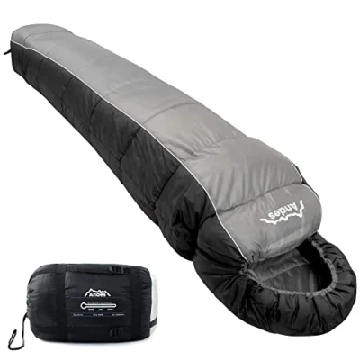 Image of Andes Nevado 300 2 3 Season Camping Mummy Sleeping Bag Black/Grey