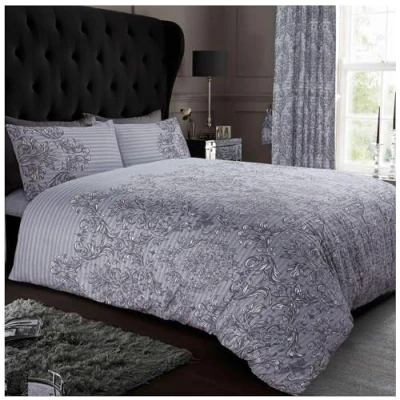 Image of GC GAVENO CAVAILIA Damask Duvet Cover Grey Single, Warm &amp; Cosy Breathable Floral Bedding Quilt Set With Pillowcase