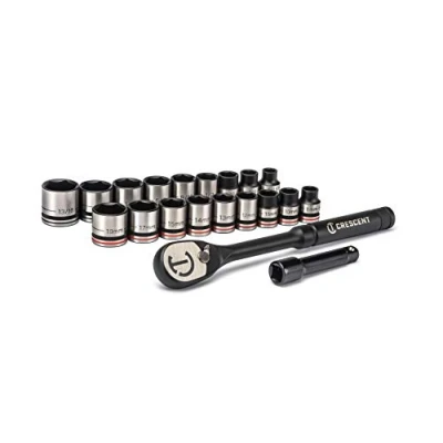 Image of Crescent CSWS38B X10 Socket Wrench Set, 20 Pieces, with Low Profile Head and Flush Mounted Lever, 3/8&quot; / 9.525 mm