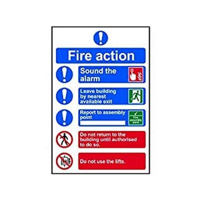 Image of Scan SCA0178 Self adhesive PVC sign Fire action procedure Style 2 200 x 300mm