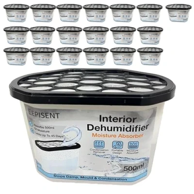 Image of EPISENT Dehumidifier 500ml Moisture Absorber And Closet Helps Absorbs Damp, Mildew, Mould Condensation From Home Office, Strong Disposable Interior Dehumidifiers (Pack Of 20)
