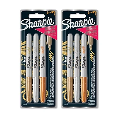 Image of Sharpie Metallic Permanent Marker Pens Fine Point Pack of 6 Assorted Colours Gold, Silver, Bronze
