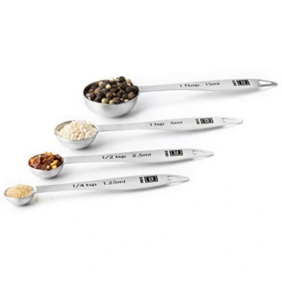 Image of DI ORO® 4 Piece 18/8 Stainless Steel Measuring Spoons Set Easy to Read Measurements for Dry and Liquid Ingredients Great Kitchen Tools Cooking Baking Dishwasher Safe, Clean