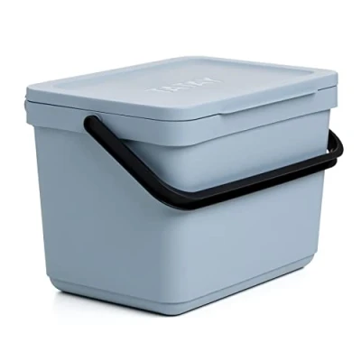 Image of TATAY Kitchen Food Waste Compost Caddy Bin with Holder, 6L Capacity, Polypropylene, Made from 100% Recycled Materials, Ocean Colour, Measures 26,5 x 20,5 18,5 cm (1105601)