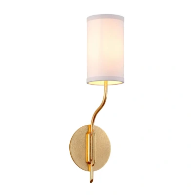 Image of Juniper 1 Light Wall Sconce Textured Gold Leaf, Fabric Shade
