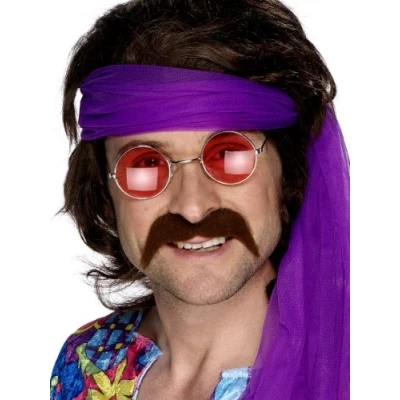 Image of Smiffys Seventies Tash, Brown Self Adhesive, 1970&#039;s Disco Fancy Dress, Facial Hair Dress Up Cosmetics &amp; Disguises.