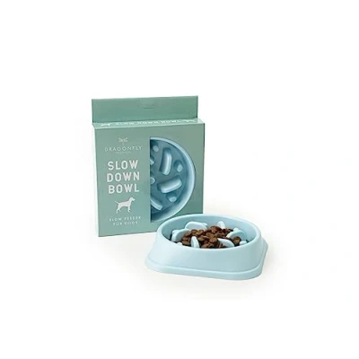 Image of Dragonfly, Slow Down Feeder Dog Bowl (Blue)