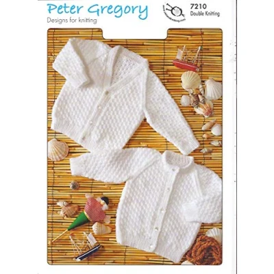 Image of Peter Gregory Knitting Pattern 7210 Classic Baby Round Neck &amp; V Cardigans in DK