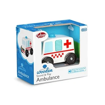 Image of Tobar Wooden Sound and Play Ambulance Vehicle with Electronic Siren
