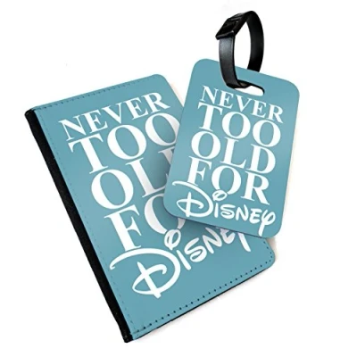 Image of WTF Never Too Old for Disney Blue Printed Art Faux Leather Passport Cover/Luggage Tag (Holder/Luggage Combo)