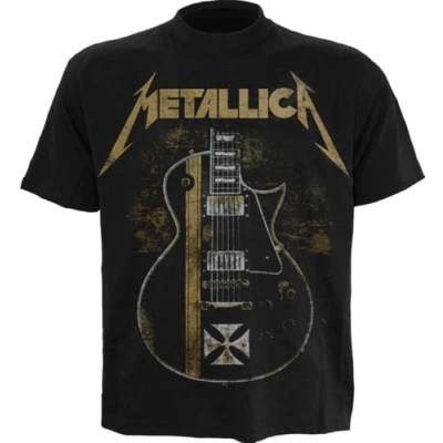 Image of Metallica Spiral Hetfield Iron Cross Front Print T Shirt Black M