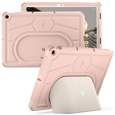 Image of Poetic TurtleSkin Series for Google Pixel Tablet Case 11 inch (2023), Heavy Duty Shockproof Rugged Kids Friendly Drop Protection Silicone Cover Case, Rose