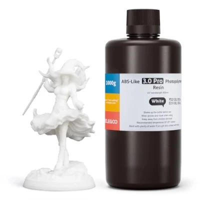 Image of ELEGOO ABS Like 3.0 Pro Resin White 1000g, Upgraded 3D Printing for Higher Heat and Scratch Resistance, Compatible with Most LCD/DLP Light Curing Printers