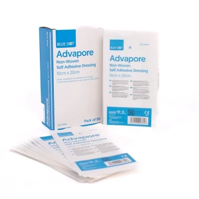 Image of Blue Dot Advapore Fabric Non Woven Self Adhesive Wound Dressing 50 Piece Set, 10 cm x 20 Size