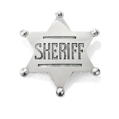 Image of Sheriff Badge Silver Star Pin Cowboy Western Police America USA Deputy Metal Shiny Fancy Dress Up Costume