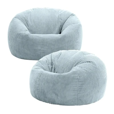 Image of icon Kingston Large Bean Bag, Set of 2, Jumbo Cord Cool Blue, Bag Chair for Adults with Filling Included, Comfortable Lounging All Ages